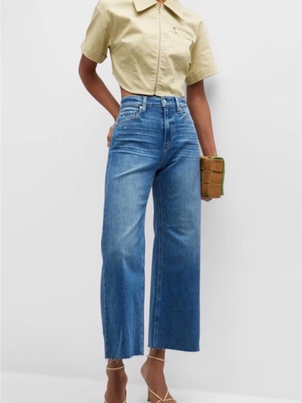 Paige Jeans Womens 30 Blue Anessa Wide Leg High Waist Fray Hem Cropped